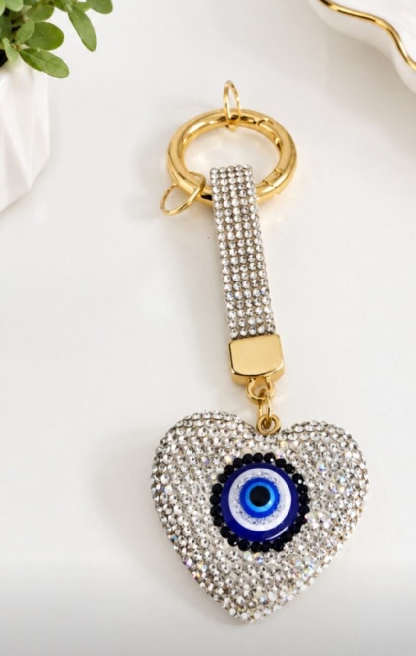 Evil Eye Rhinestone AB Heart Bag Charm New